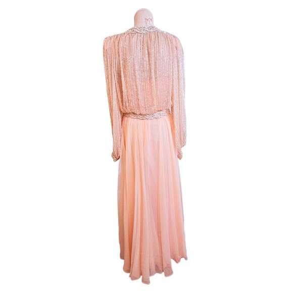 Vintage Victoria Royal Ltd Pink Chiffon Beaded Jacket Princess Prom Dress Size 8 - Picture 8 of 15